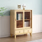 31.5'"l Natural Wooden Cabinet, Rectangle Glass Paned Accent Cabinet