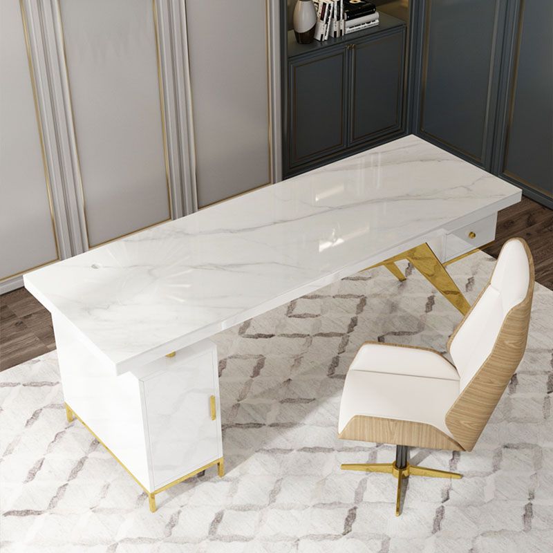 Glam en marbre bureau de bureau armoire de rangement de rangement bureau de piédestal en gris et blanc