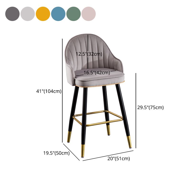 Modern Armless Backrest Counter Stool Iron Bar Stool with Velvet Cushion and Pedal Clearhalo 'Bar Furniture' 'Bar Stools' 'bar_stools' 'furn' 'furn_bar_stools' 'furniture_bar_stools' 'Kitchen & Dining Furniture' 'kitchen&dining_furn' 'kitchen' 'kitchen_furn' Furniture' 1200x1200_c439cbbf-1e59-4342-956f-0203b587ed2e