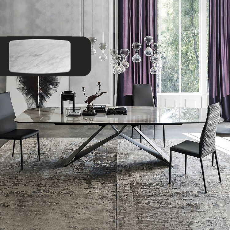 Rectangle Dining Table Industrial Stone Top Dining Table with Stainless Steel Base Clearhalo 'Dining Tables & Seating' 'Dining Tables' 'dining_table' 'furn' 'furn_dining_table' 'Furniture' 'furniture_dining_table' 'Kitchen & Dining Furniture' 'kitchen' 'kitchen_dining_table' 1200x1200_c43a6adf-e797-48e6-be2d-5543e67f7324