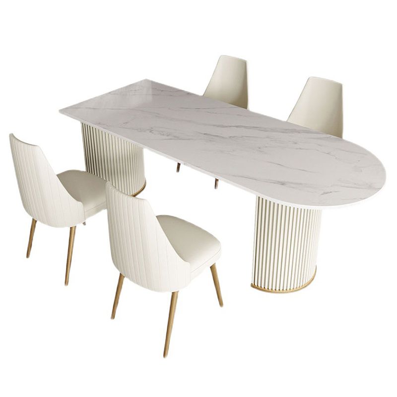 Traditional Luxury Dining Table White Sintered Stone Double Pedestal Table for Kitchen Clearhalo ' dining_table' 'Dining Tables & Seating' 'Dining Tables' 'furn' 'furn_dining_table' 'Furniture' 'furniture_dining_table' 'Kitchen & Dining Furniture' 'kitchen&dining_furn' 'kitchen' 'kitchen_dining_table' 1200x1200_c43c89c0-5921-48a1-b50c-59cfe4366f40