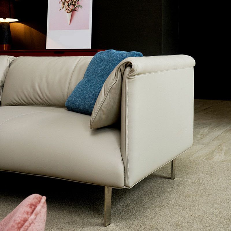 Sofá de cuero modernismo en sofá de brazo de esmoquin de color caqui con 3 almohadas