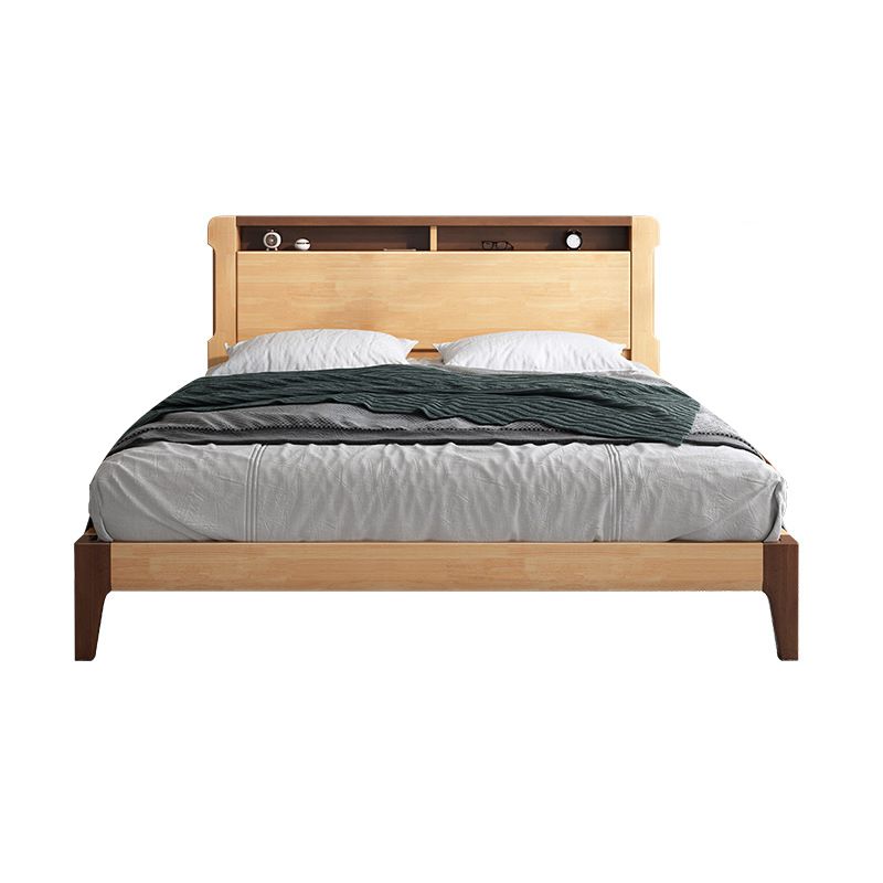 Lit standard en bois massif avec lit de tête de lit contemporain