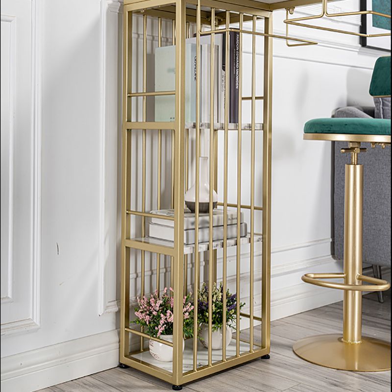Glam Faux Marble Bistro Table Indoor Iron Double Pedestal Bar Dining Table with 3-Shelf Clearhalo 'Bar Furniture' 'Bar Tables' 'bar_tables' 'furn' 'furn_bar_tables' 'Furniture' 'furniture_bar_tables' 'Kitchen & Dining Furniture' 1200x1200_c43fd105-b7ea-4b95-810f-68cb04565b9d
