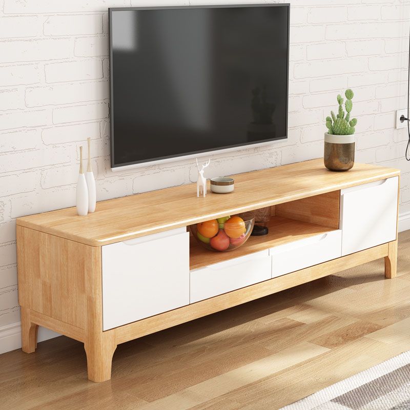 Moderner Gummi -Holz -TV -Standkonsole Open Storage TV Stand mit 2 Türen, 15 "D x 19" h
