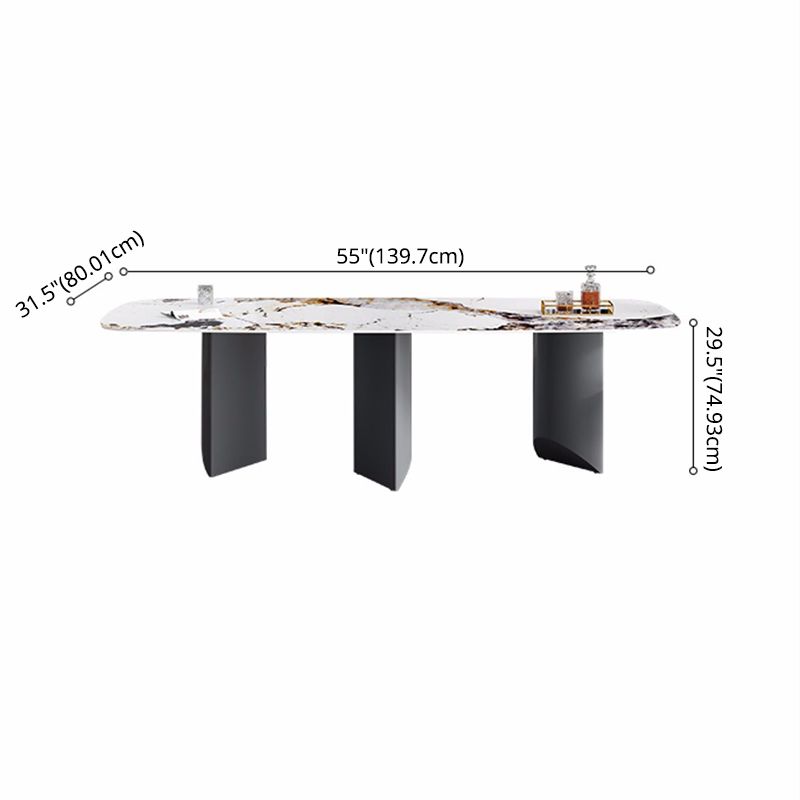 Minimalist Style Sintered Stone Dining Set with White Fixed Table and Grey Double Pedestal Base Clearhalo 'Dining Room Sets' 'Dining Tables & Seating' 'dining_room_set' 'furn' 'furn_dining_room_set' 'Furniture' 'furniture_dining_room_set' 'Kitchen & Dining Furniture' 'kitchen&dining_furn' 'kitchen' 1200x1200_c4413e42-de5d-49b3-bbac-4b8a2bda4daf