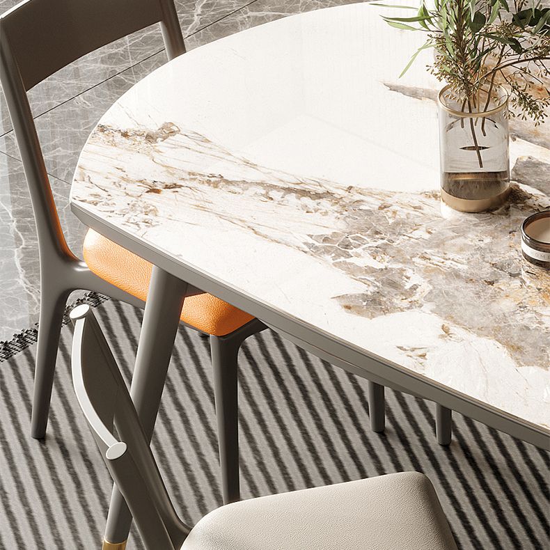 Luxury White Stone Top Dining Room Table with 4 Grey Oak Legs