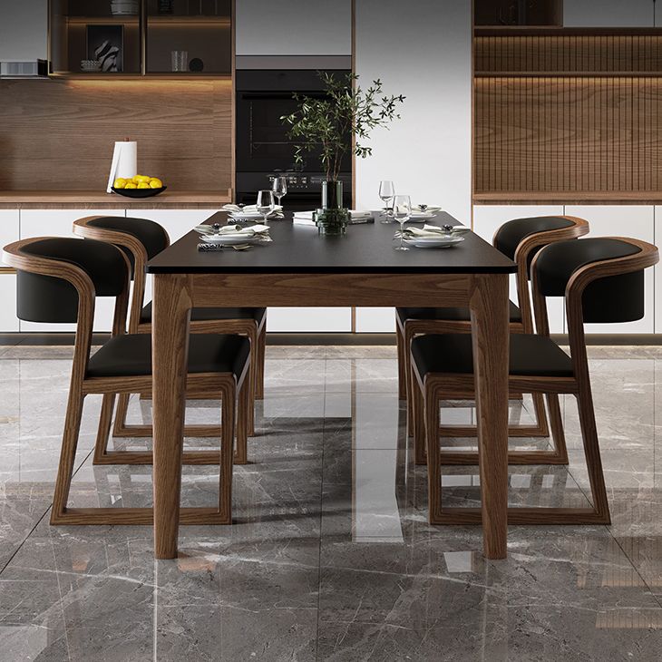 Modern Rectangle Dining Table Black Stone Top Dinette Table with Wooden Legs Clearhalo 'Dining Tables & Seating' 'Dining Tables' 'dining_table' 'furn' 'furn_dining_table' 'Furniture' 'Kitchen & Dining Furniture' 1200x1200_c445146c-235a-4dc8-a141-34a7527218d6