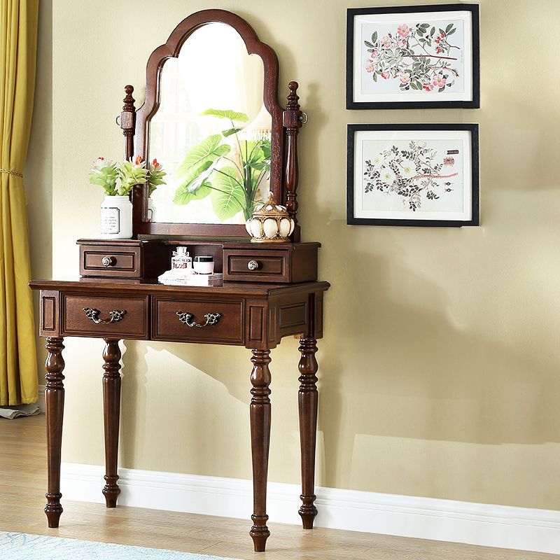 Table de bureau de vanité de maquillage traditionnelle avec tiroir en marron pour chambre à coucher