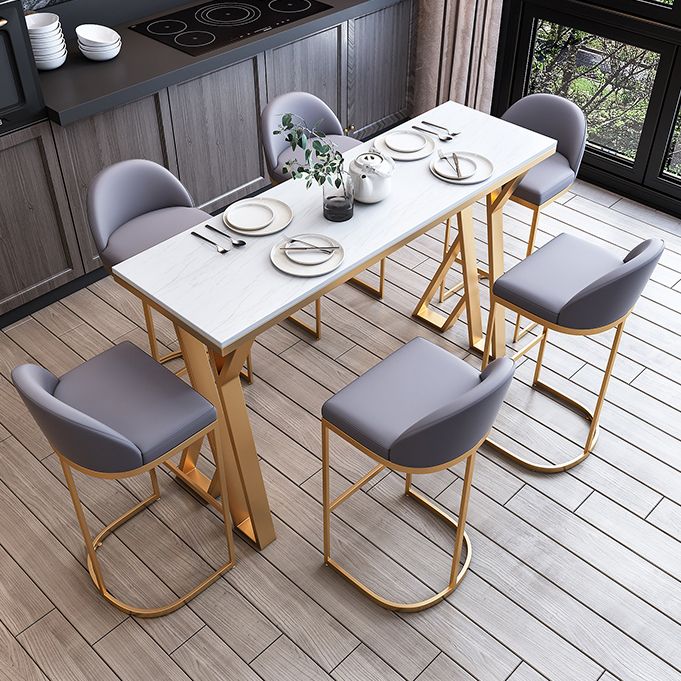 Tavolo da pranzo in pietra glam tavolo da bar rettangolo con doppio piedistallo per soggiorno