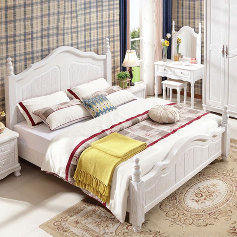 Victorian White Standard Bed in Solid Wood with Panel Headboard Clearhalo 'Bedroom Furniture' 'Beds' 'furn' 'furn_beds' 'Furniture' 1200x1200_c44c50c2-4503-420d-83a6-f5e801c3ab59