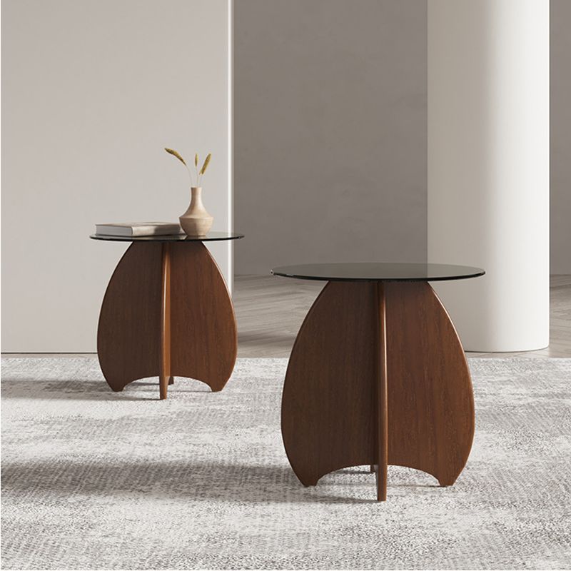 Living Room End Table Contemporary Round Abstract Glass Side Table