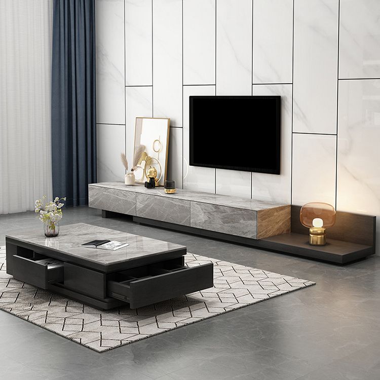 Pedestal Base Coffee Table with 3 Storage Drawers and Shelf in Grey Clearhalo 'Coffee & Accent Tables' 'Coffee Tables' 'coffee_tables' 'furn' 'furn_coffee_tables' 'Furniture' 'Living Room Furniture' 1200x1200_c45df445-a8e2-438b-806c-198073b511e6