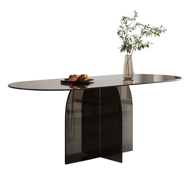 Modern Transparent Gray Glass Desktop Ellipse Dining Table for Dining Room Clearhalo 'Dining Tables & Seating' 'Dining Tables' 'dining_table' 'furn' 'furn_dining_table' 'Furniture' 'Kitchen & Dining Furniture' 1200x1200_c461dba5-1557-49e7-bbfd-e54fde751b0a