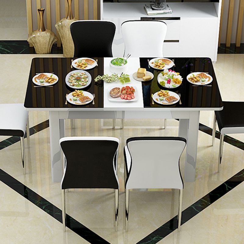 Contemporary Solid Back Leather Side Chair Black And White Stackable Dining Chairs Clearhalo ' kitchen&dining_furn' 'Dining Chairs' 'Dining Tables & Seating' 'dining_chair' 'furn' 'furn_dining_chair' 'Furniture' 'furniture_dining_chair' 'Kitchen & Dining Furniture' 'kitchen' 1200x1200_c462c5a6-8b12-4078-bfdc-6bf5ead87402