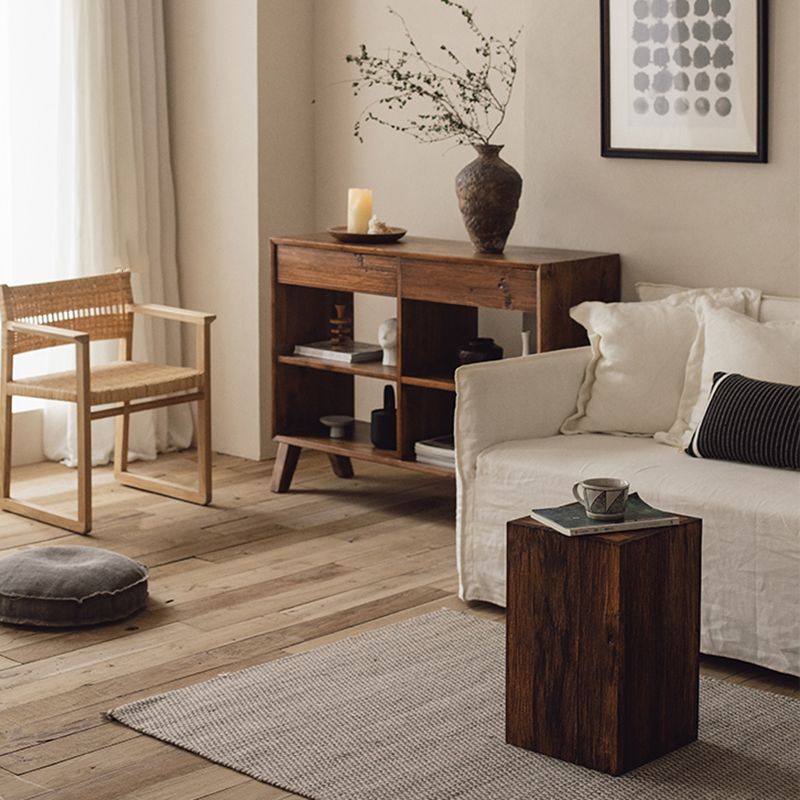 Rectangular Side Table Wooden Modern Tree Stump End Table for Bedroom