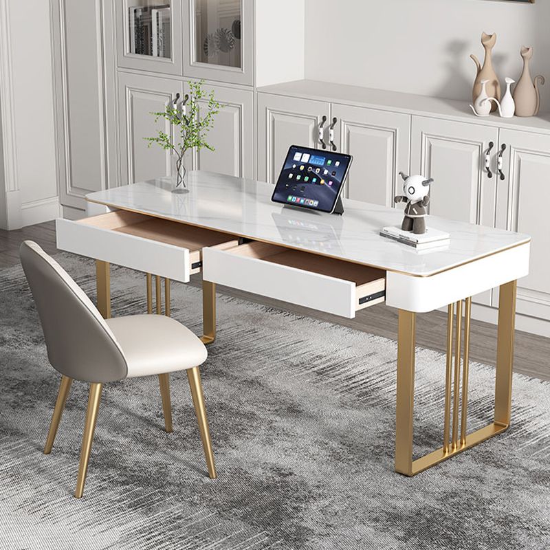 Bureau d'écriture contemporain en pierre avec bureau de bureau rectangulaire avec 2 tiroirs