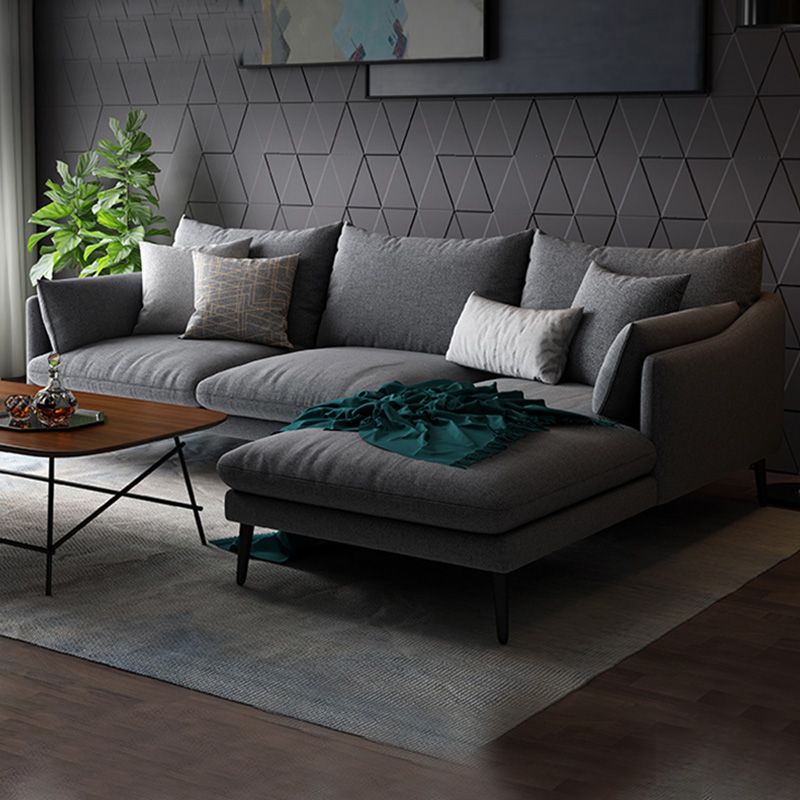 Modern 3/4-seater Fabric Sofa & Chaise Grey Slipcovered Sectional Clearhalo 'furn' 'furn_sectionals' 'Furniture' 'Living Room Furniture' 'Sectionals' 1200x1200_c46a7469-2a2f-4d43-9b25-32f707e16e29