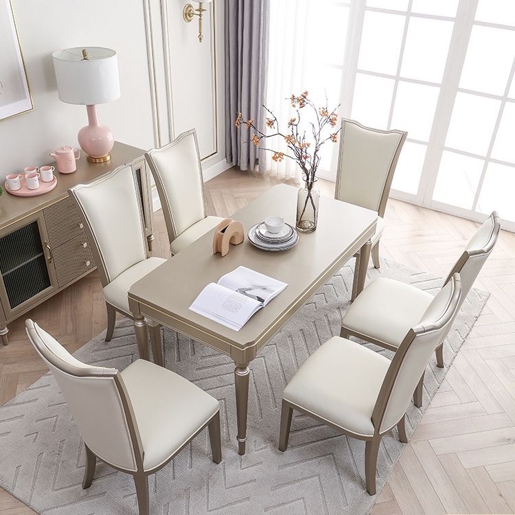 Rectangle Vintage Dining Table Champagne Tone Fixed Table for Home Use Clearhalo ' dining_table' 'Dining Tables & Seating' 'Dining Tables' 'furn' 'furn_dining_table' 'Furniture' 'furniture_dining_table' 'Kitchen & Dining Furniture' 'kitchen&dining_furn' 'kitchen' 'kitchen_dining_table' 1200x1200_c46ce2b6-8af3-4d93-9985-1421634ac420