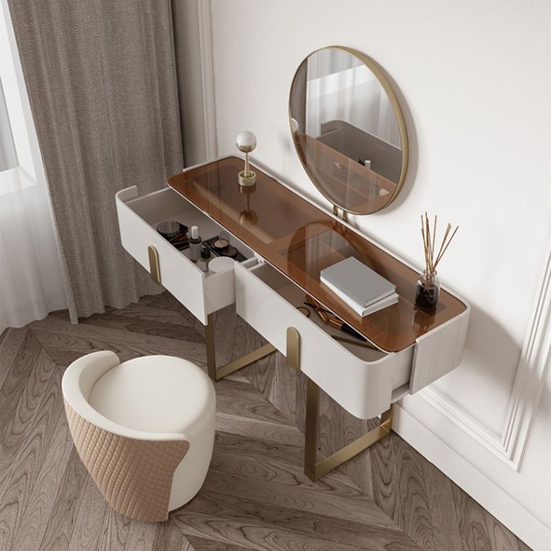 Brown Glass Top Vanity Table Glam Simple 29.53" H Dressing Table Set Clearhalo 'Bedroom Furniture' 'furn' 'furn_makeup_vanities' 'Furniture' 'Makeup Vanities' 'makeup_vanities' 1200x1200_c46cf43b-547b-44a8-be80-5e359482d89f