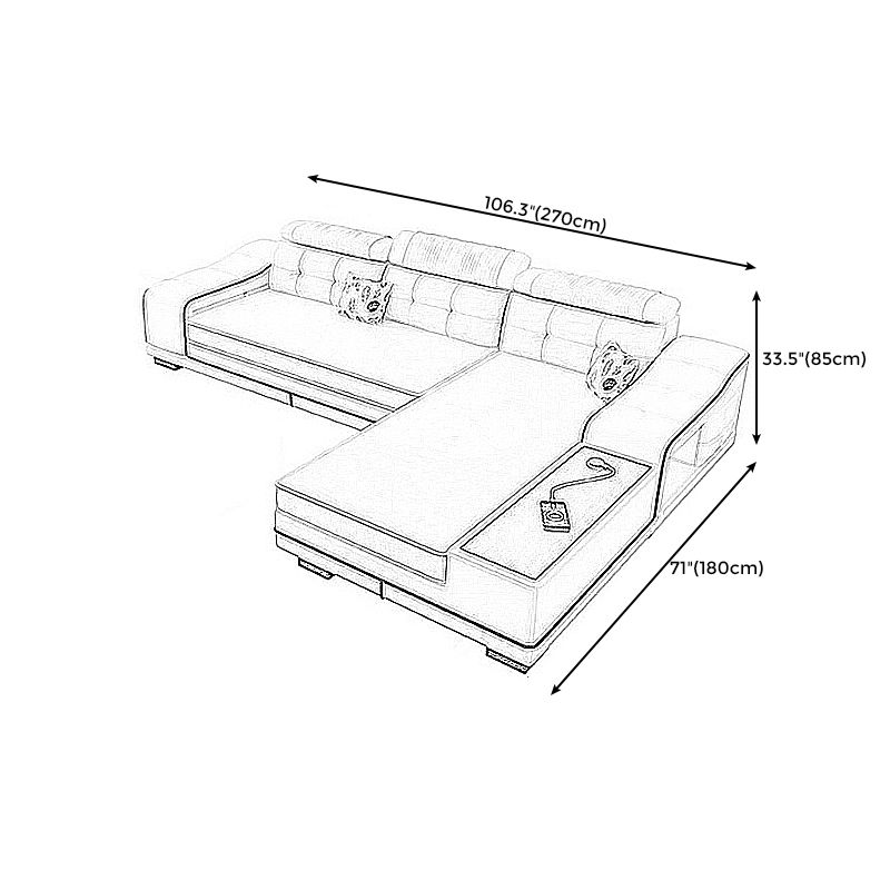 33.46"High Fabric Sloped Arms Sectional Sofa with 2 Cup Holders,White Clearhalo 'furn' 'furn_sectionals' 'Furniture' 'furniture_sectionals' 'Living Room Furniture' 'Sectionals' 1200x1200_c46e4cbd-170a-4da8-87c3-aabbc32e0d72
