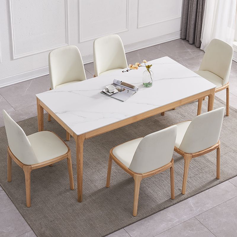Rectangle Retro Modern Dining Table White Sintered Stone Top 4 Legs Fixed Table Clearhalo 'Dining Tables & Seating' 'Dining Tables' 'dining_table' 'furn' 'furn_dining_table' 'Furniture' 'Kitchen & Dining Furniture' 1200x1200_c46f24e3-dc5e-4f8c-b87f-d6edcba202e4
