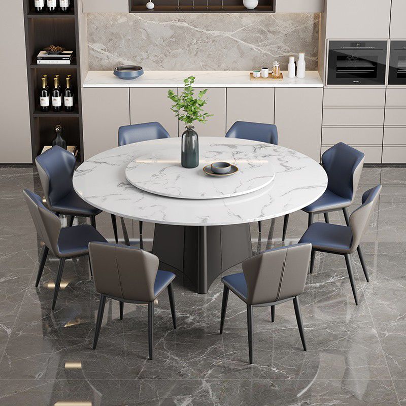 Round Pedestal Home Furniture Simple Style Marble Dining Room Collection with Turntable Clearhalo ' dining_table' 'Dining Tables & Seating' 'Dining Tables' 'furn' 'furn_dining_table' 'Furniture' 'furniture_dining_table' 'Kitchen & Dining Furniture' 'kitchen&dining_furn' 'kitchen' 'kitchen_dining_table' 1200x1200_c4705d63-37af-4b84-87d0-55582020542e