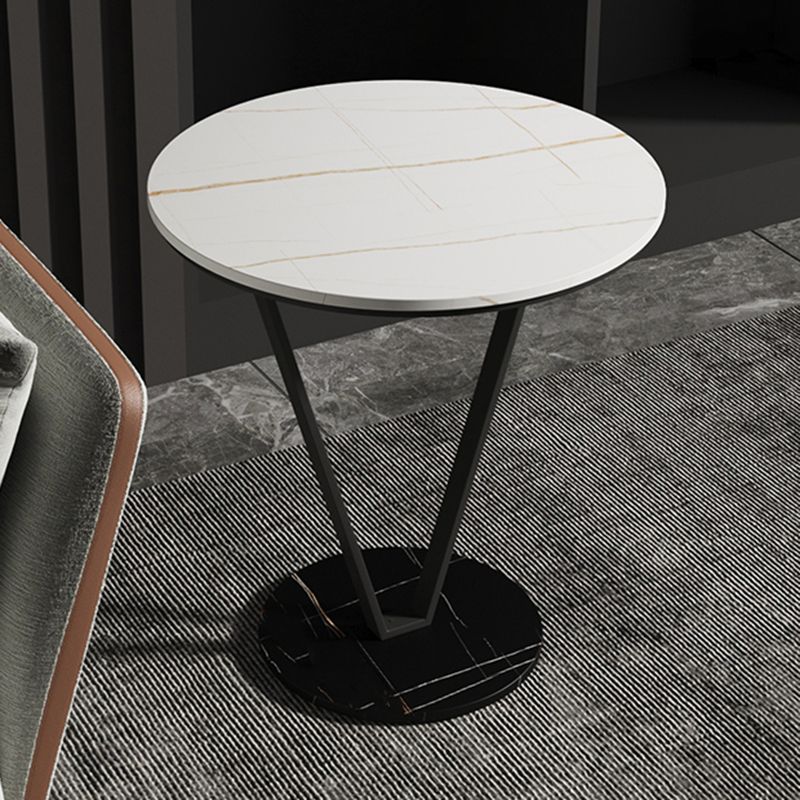 Round Side End Table with Slate Top, Contemporary Frame End Table