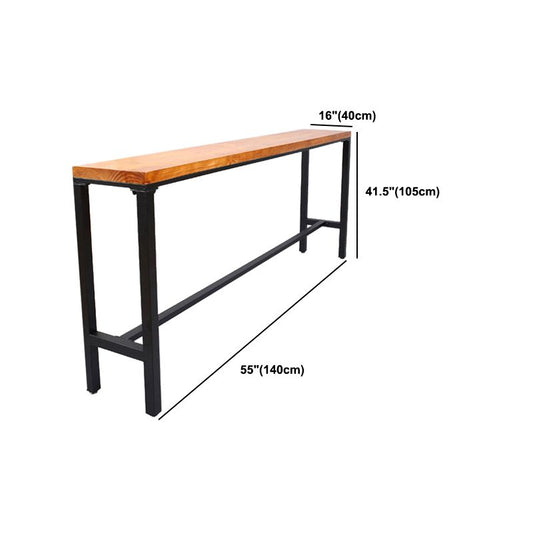 Industrial Rectangle Bar Table Pine Solid Wood Bistro Bar Desk with Footrest