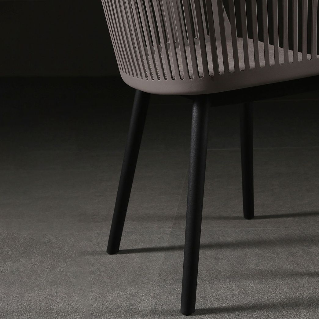 Contemporary Slat Back Arm Chair Matte Finish Metal Chair for Patio Clearhalo ' kitchen&dining_furn' 'Dining Chairs' 'Dining Tables & Seating' 'dining_chair' 'furn' 'furn_dining_chair' 'Furniture' 'furniture_dining_chair' 'Kitchen & Dining Furniture' 'kitchen' 1200x1200_c4812c58-f44f-4bf8-a0f4-72f176242e88