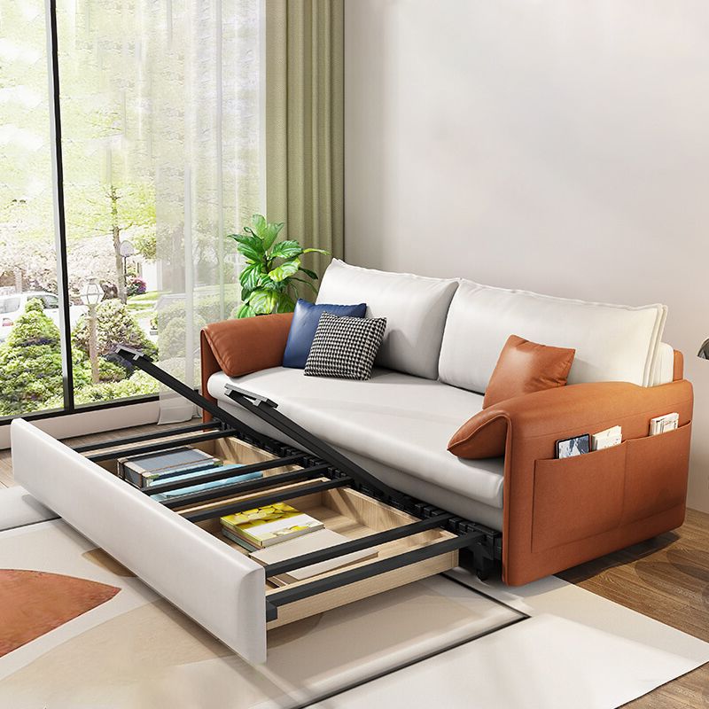 Pillow Top Arm Contemporary Convertible Couch Bed with 2 Pillows