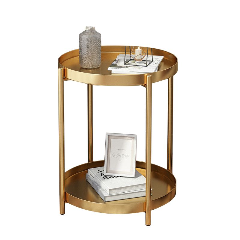 Mid-Century Metal X-base Side End Table Round Tray Top Side Table