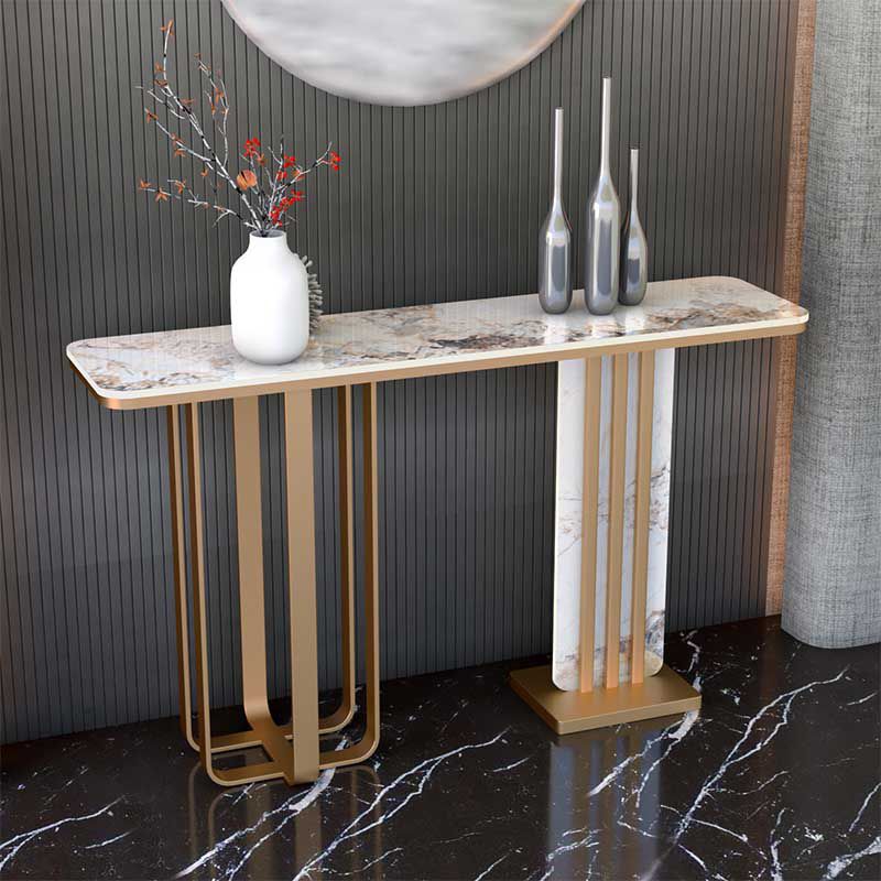 Tavolo accento glam console dorata con pietra rettangolo per sala