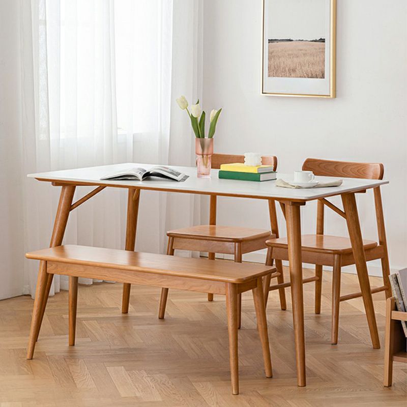 Table à manger rectangulaire blanche contemporaine avec des pattes en bois massif