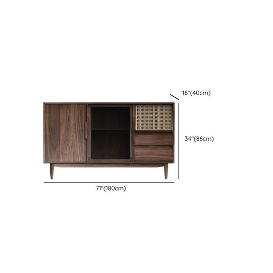 Sideboard marrone a buffet in legno massiccio contemporaneo con 2 cassetti
