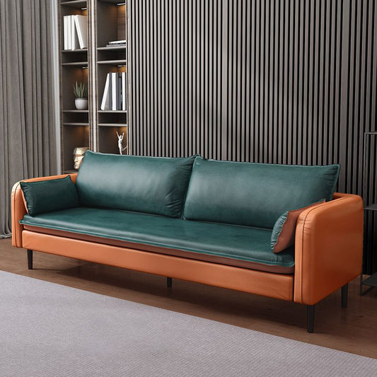 Square Arm Contemporary Faux Leather Sofa Couch in Green and Orange Clearhalo 'furn' 'furn_sofas' 'Furniture' 'furniture_sofas' 'Living Room Furniture' 'Sofa' 'sofas' 1200x1200_c4888999-cd2b-4006-be72-3b62ad39adf5
