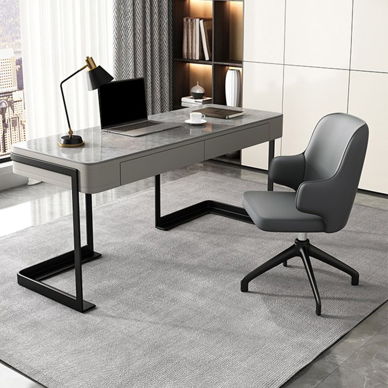 2 Drawers Writing Desk Rectangular Shaped Grey Office Desk for Home Clearhalo 'furn' 'furn_office_desk' 'Furniture' 'Office Desks' 'Office Furniture' 'office_desk' 1200x1200_c4889915-3b00-4f3d-ba21-8f4c90584a2a