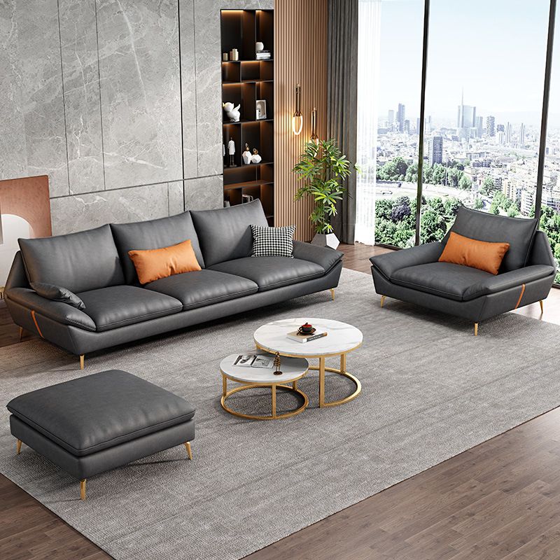 Contemporary 3-seater 33.46" H Faux Leather Pillow Top Arm Sofa