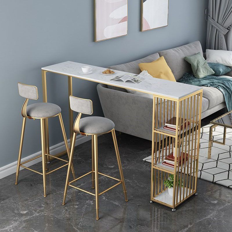 Artificial Marble Rectangle Bar Table Luxurious Bar Table with Double Pedestal in Gold Clearhalo 'Bar Furniture' 'Bar Tables' 'bar_tables' 'furn' 'furn_bar_tables' 'Furniture' 'Kitchen & Dining Furniture' 1200x1200_c48cc398-6e10-4689-a2ae-03df18d45b77