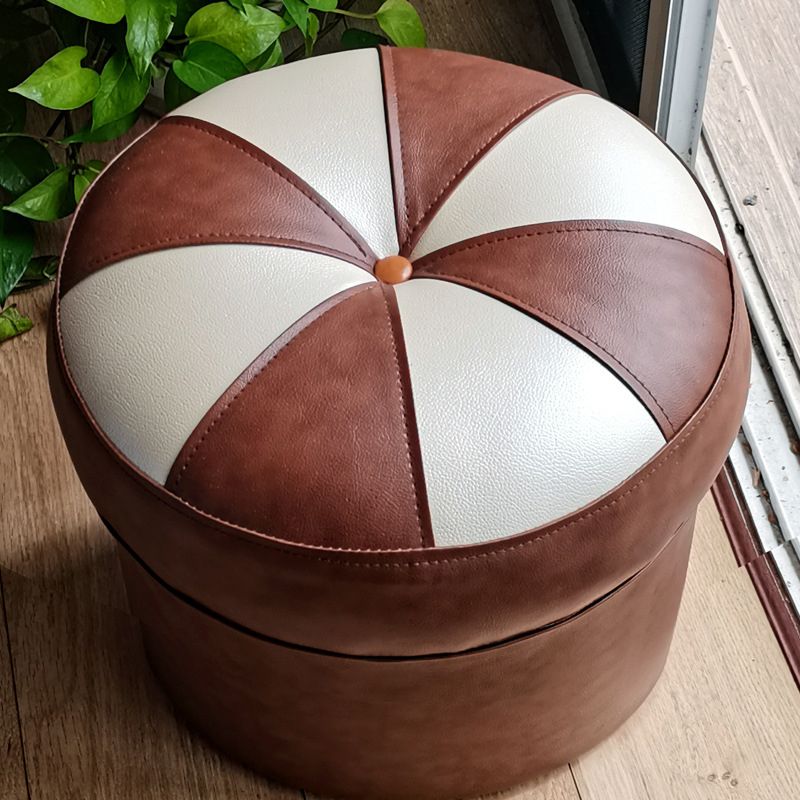 Mid-Century Modern Pouf Ottoman PU Leather Upholstered Tufted Patchwork Round Ottoman Clearhalo 'furn' 'furn_ottomans_poufs' 'Furniture' 'Living Room Furniture' 'Ottomans & Poufs' 'ottomans_poufs' 1200x1200_c48d172c-9102-4bf3-9047-a61d726d8a64