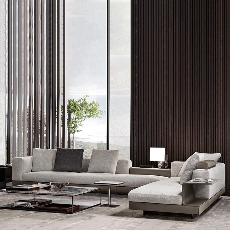 Zeitgenössisches echtes Ledersofa quadratischer Arm lose Rückensofa mit Tisch