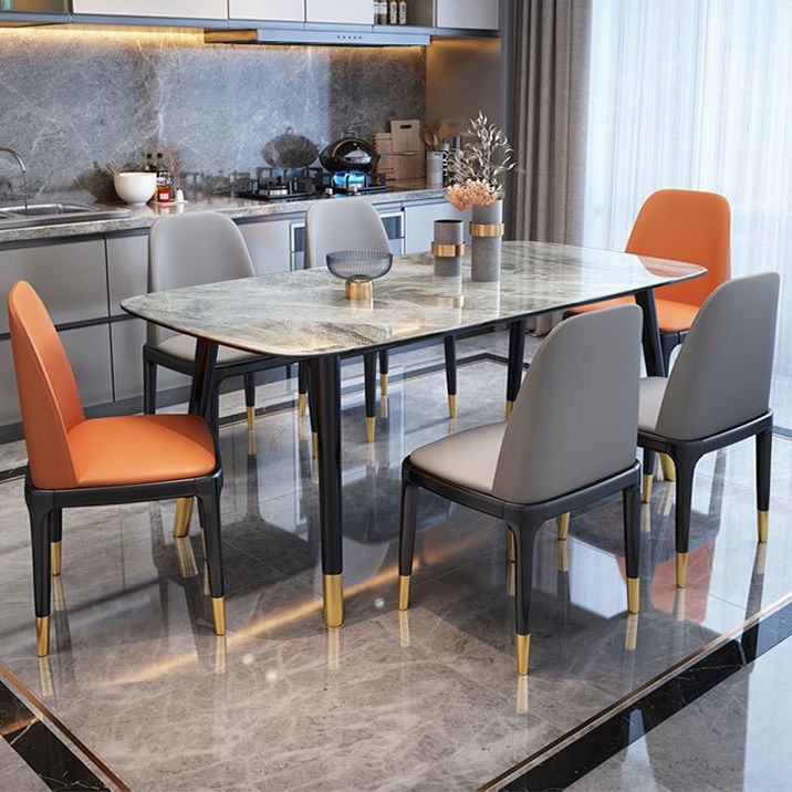 Contemporary Dining Table Set with Sintered Stone Dining Table and Cushioned Chairs Clearhalo 'Dining Room Sets' 'Dining Tables & Seating' 'dining_room_set' 'furn' 'furn_dining_room_set' 'Furniture' 'furniture_dining_room_set' 'Kitchen & Dining Furniture' 'kitchen&dining_furn' 'kitchen' 1200x1200_c4918c3b-52af-43a2-8c48-4d1e75781ad0