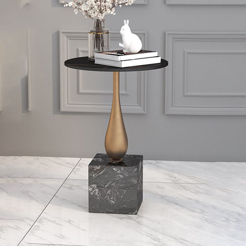 Contemporary Stone Top End Table 23.62" Tall Pedestal Side Table