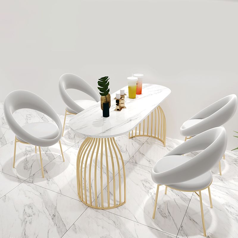 Glam White Faux Marble Top Kitchen Table with Gold Metal Legs
