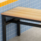 Rectangular Dining Table Wood Tabletop with Steel Trestle Base