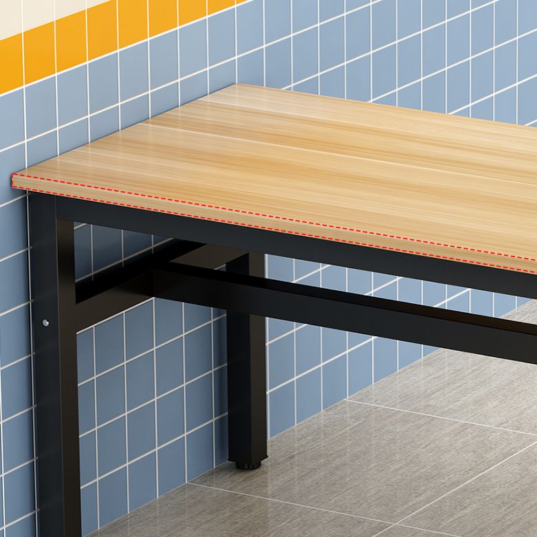 Rectangular Dining Table Wood Tabletop with Steel Trestle Base