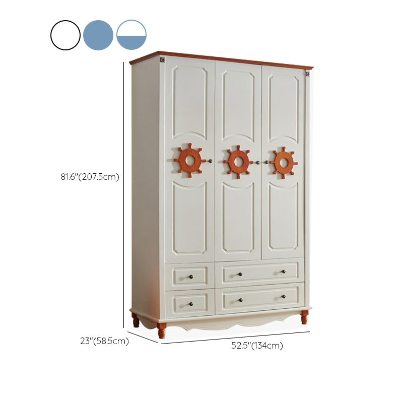 Hinged Wooden Wardrobe Cabinet with Legs Coastal Wardrobe Armoire