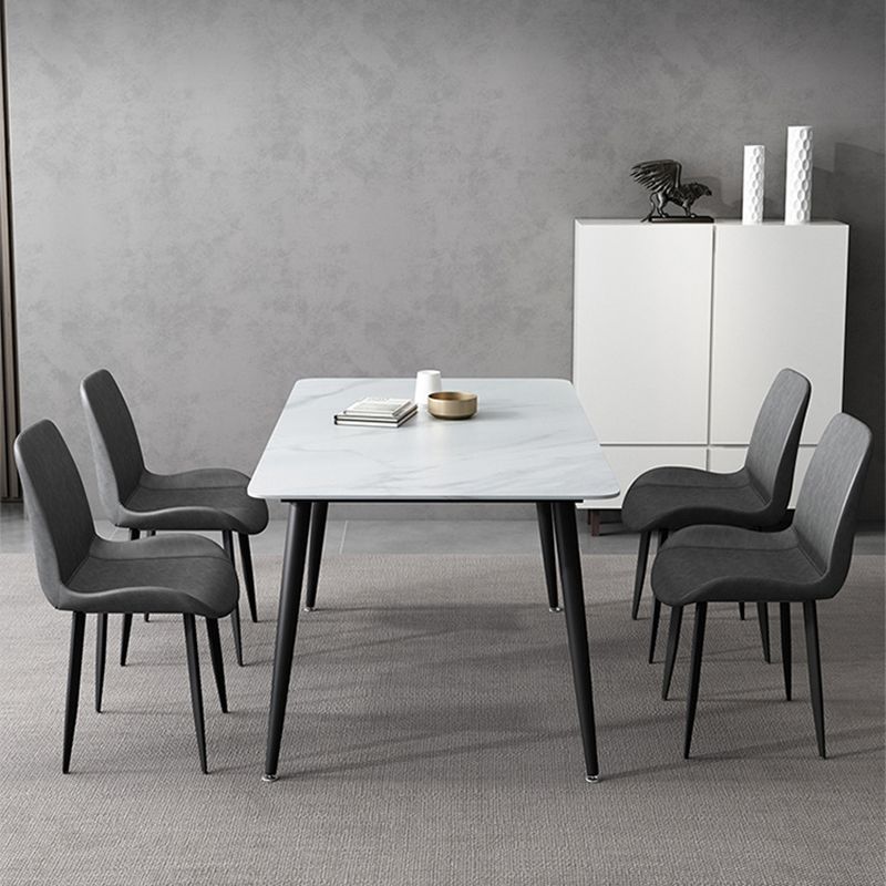 Rectangle Stone Dining Table Modern Dining Table with 4 Black Legs Clearhalo 'Dining Tables & Seating' 'Dining Tables' 'dining_table' 'furn' 'furn_dining_table' 'Furniture' 'furniture_dining_table' 'Kitchen & Dining Furniture' 1200x1200_c4a18b28-c43f-42a0-ad3e-ec12dbf25cb2