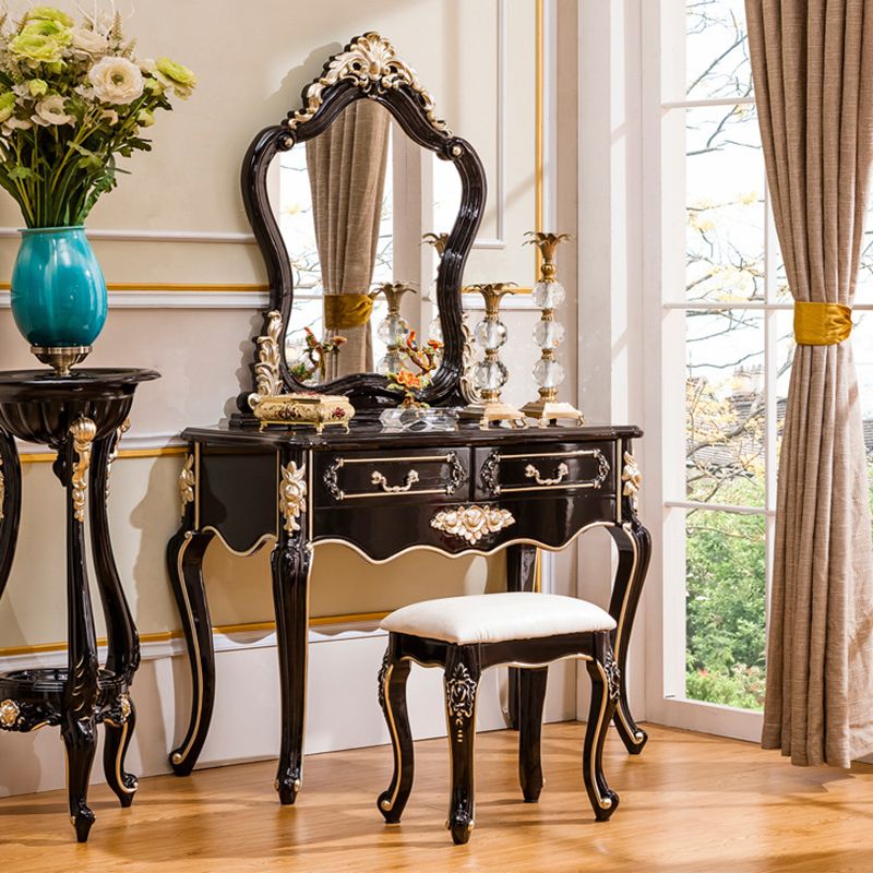 Victorian 2-Drawer Dressing Table Stool Set Solid Wood Vanity Desk Clearhalo 'Bedroom Furniture' 'furn' 'furn_makeup_vanities' 'Furniture' 'Makeup Vanities' 'makeup_vanities' 1200x1200_c4a57402-89dc-41e4-9cd8-abb5321c2b04