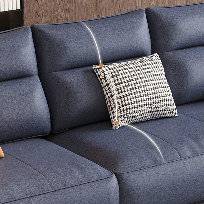 スクエアアームブルーリムーバブルクッションコンテンポラリーフェイクレザーソファ＆チャイズ